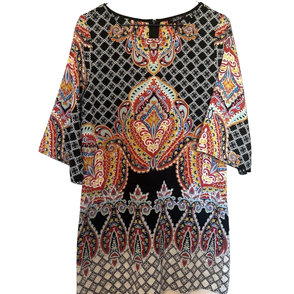 Y2k BeBop Paisley Shift Dress Multicolor Boho Maximalist Hippie